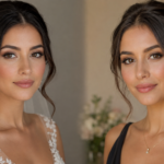Side-by-side bridal and regular professional makeup looks showing differences in finish and definition