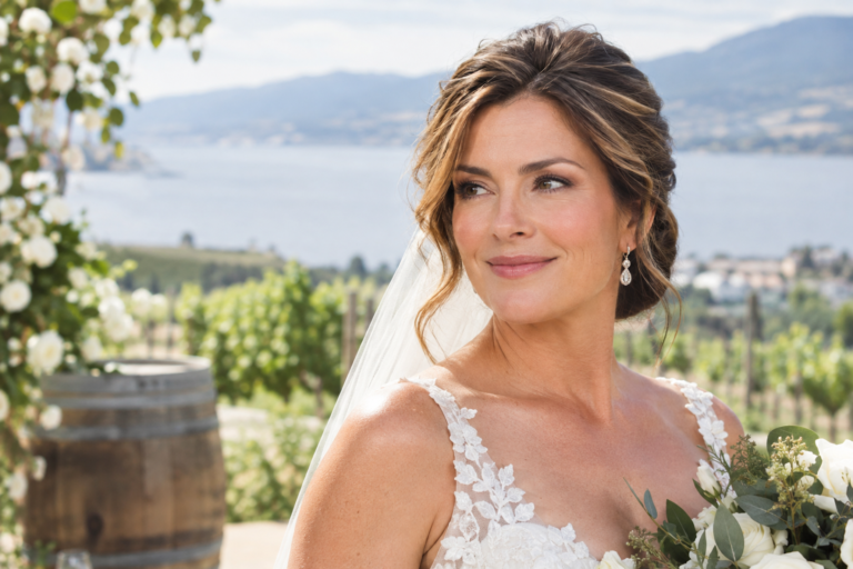 Mature bride wearing natural radiant bridal makeup with soft eye definition and fresh skin.